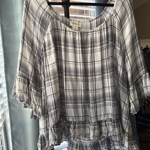 Style & Co. Black and White Plaid Blouse